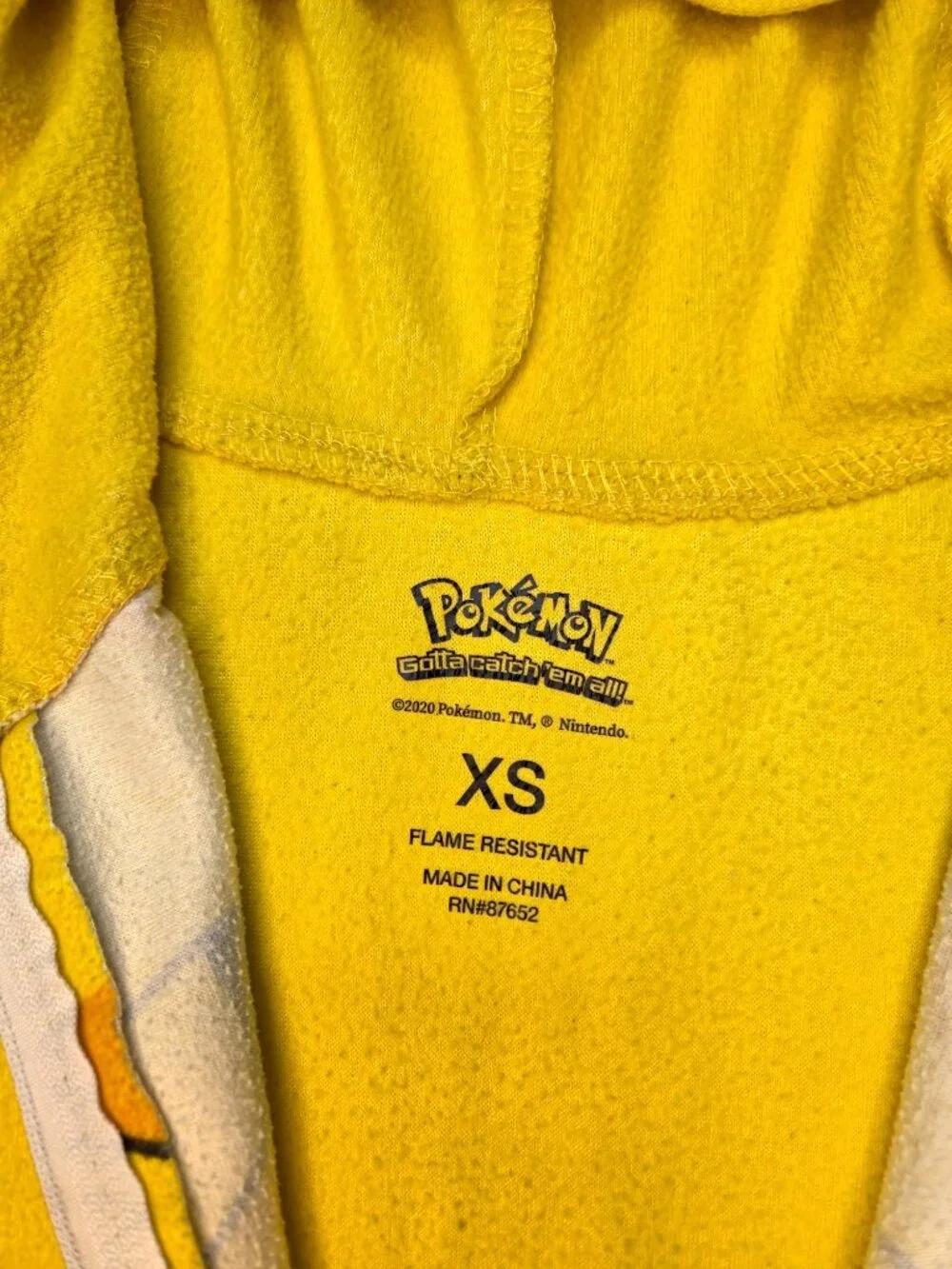 Pokémon Pikachu Yellow Hooded One Piece Pajamas Kids Size XS